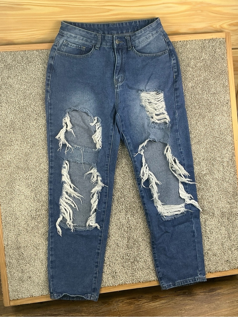 SHEIN Distressed Dark Blue Boyfriend Jeans